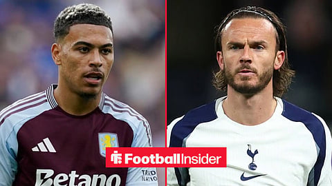 Morgan Rogers in action for Aston Villa, with James Maddison in action for Tottenham