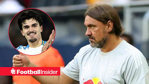 Daniel Farke looking focused on the sidelines, with Pascal Struijk in a circular inset