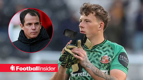 Antony Patterson applauds post-match for Sunderland, with Regis Le Bris in a circular inset