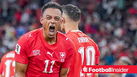 Nottingham Forest's Dan Ndoye features celebrates his goal in Switzerland's win over Algeria at the 2026 World Cup