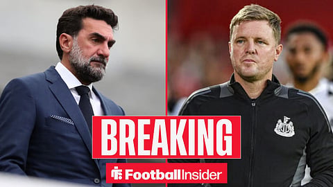 Yasir Al Rumayyan in the stands at Newcastle, with Eddie Howe on the sidelines