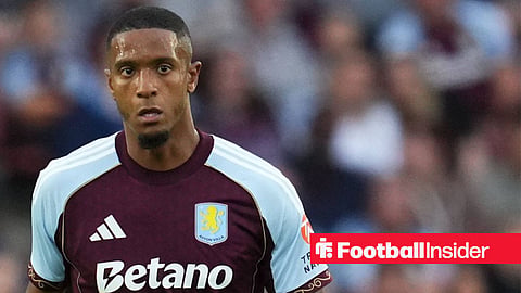 Ezri Konsa playing for Aston Villa in 2025-26 home kit