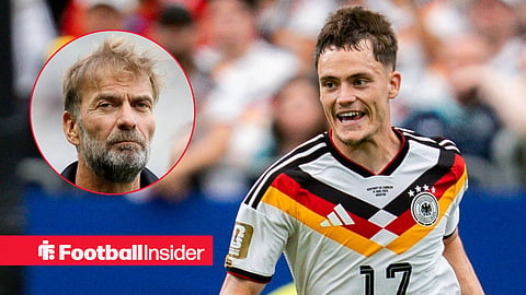 Liverpool midfielder Florian Wirtz plays for Germany at the World Cup with Jurgen Klopp inset