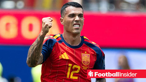 Tottenham right-back Pedro Porro celebrates after scoring for Spain against Austria