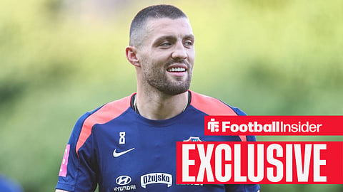 Man City midfielder Mateo Kovacic smiles in training for Croatia