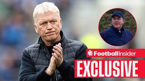 Football Insider exclusive as Everton manager David Moyes applauds towards owner Dan Friedkin.
