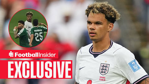 Nico O'Reilly of England looks on during England and Ghana, Group L FIFA World Cup, Boston Stadium, USA on June 23, 2026 / England full-back Nico O'Reilly clashes with Mexico's Jorge Sanchez at the 2026 World Cup