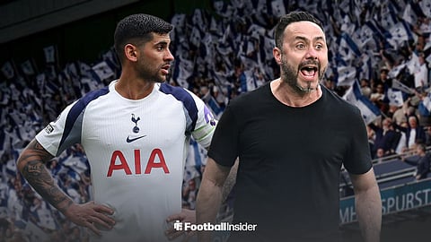Tottenham Hotspur's Cristian Romero and Roberto De Zerbi stood side-by-side at the Tottenham Hotspur Stadium