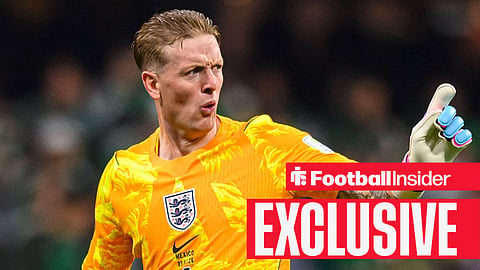 Everton goalkeeper Jordan Pickford protests a decision in England vs Mexico