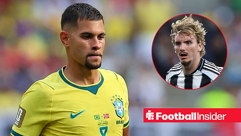 Bruno Guimaraes in action for Brazil with Nick Woltemade looking at him right inset