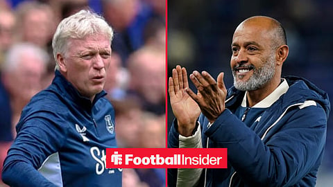 David Moyes looking frustrated, with Nuno Espirito Santo applauding on the sidelines