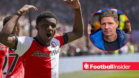 Match between Feyenoord and PSV Eindhoven , Feyenoord player Givario Read scores / Former Crystal Palace manager Oliver Glasner walking pitch-side at Selhurst Park