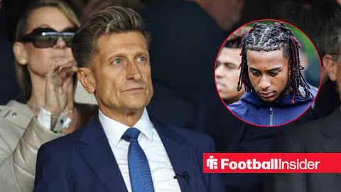 Steve Parish in the stands at Selhurst Park, with Michael Olise in a circular inset