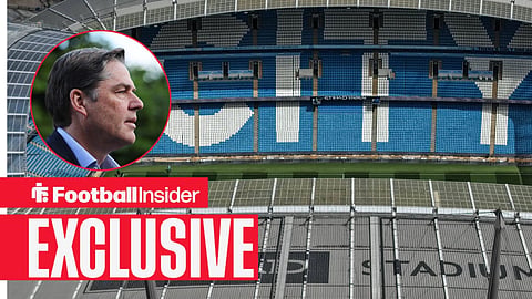 Man City's Etihad Stadium with Premier League CEO Richard Masters inset