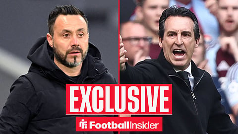 Tottenham manager Roberto De Zerbi with Aston Villa manager Unai Emery shouting inset