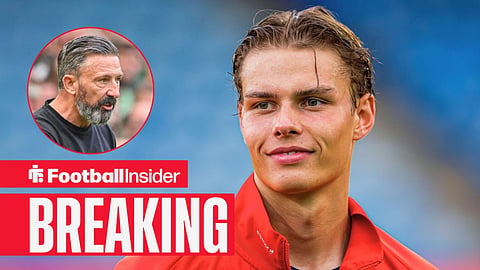 Jens Hjerto-Dahl pre-match for Tromso, with Derek McInnes in a circular inset