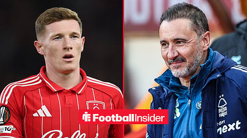 Former Nottingham Forest midfielder Elliot Anderson with Vitor Pereira smiles inset