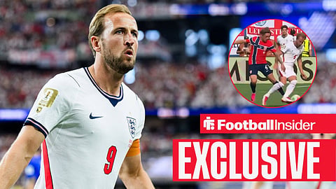 Harry Kane of England celebrates scoring 1-0 on a penalty kick during the FIFA World Cup 2026 football match between England and Croatia on June 17, 2026 / Harry Kane goes down under pressure from Patrick Berg before Norway's opening goal vs England