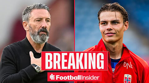 Derek McInnes on the sidelines, with Jens Hjerto-Dahl pre-match for Norway