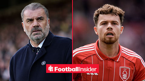 Al-Nassr manager Ange Postecoglou with Nottingham Forest defender Neco Williams inset