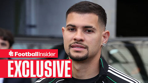 Newcastle midfielder Bruno Guimaraes smiles at the camera