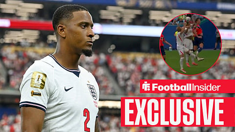 Ezri Konsa at the 2026 World Cup during England's 4-2 win over Croatia / Aston Villa's Ezri Konsa beats Sander Berge to a high ball in the penalty area