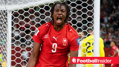 Freiburg midfielder Johan Manzambi celebrates for Switzerland