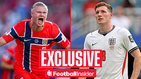 Erling Haaland of Norway celebrates after scoring the first goal during the FIFA World Cup USA 2026 Group I match between Iraq and Norway at Boston Stadium, Boston, United States, on June 16, 2026 / Elliot Anderson of England looks on during the match between Norway and England for the quarterfinals of the FIFA World Cup