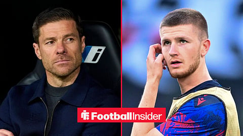 Xabi Alonso in the dugout, with Adam Wharton warming up at Crystal Palace