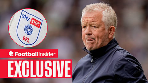 Football Insider exclusive as Sheffield United manager Chris Wilder looks concerned, while the EFL badge features in a circular inset.