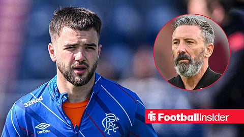 Nicolas Raskin in training for Rangers, with Derek McInnes in a circular inset