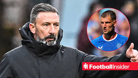 Derek McInnes on the sidelines, with Borna Barisic in a circular inset