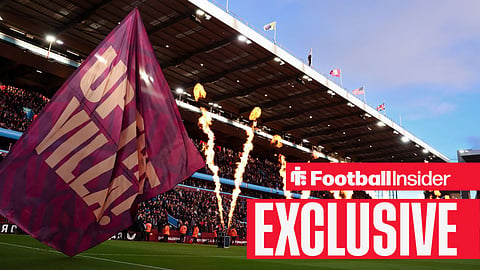 General view of Villa Park before kick-off, with flames and flags on the pitch