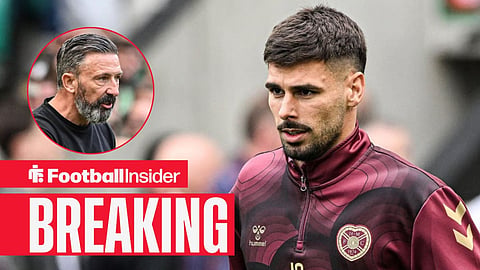 Claudio Braga pre-match for Hearts, with Derek McInnes in a circular inset