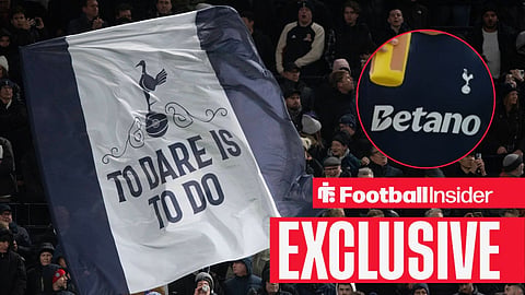 Tottenham Hotspur fan holding up a to dare is to do banner during the Premier League match between Tottenham Hotspur FC and Liverpool FC at Tottenham Hotspur Stadium on December 22, 2024 / Dominic Solanke wearing the new Tottenham training kit in pre-season training