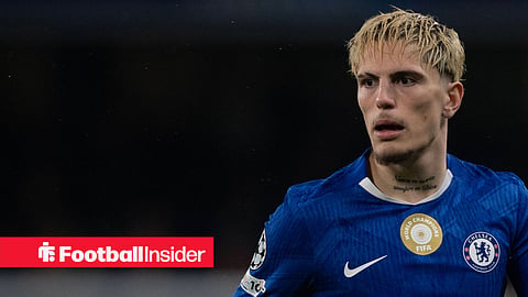 Alejandro Garnacho playing for Chelsea in dark blue home kit