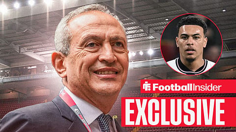 Football Insider exclusive as Aston Villa co-owner Nassef Sawiris stares towards Morgan Rogers, who watches from a circular inset.