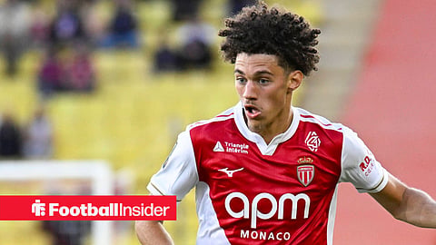 Maghnes Akliouche in action for Monaco looking left with mouth open