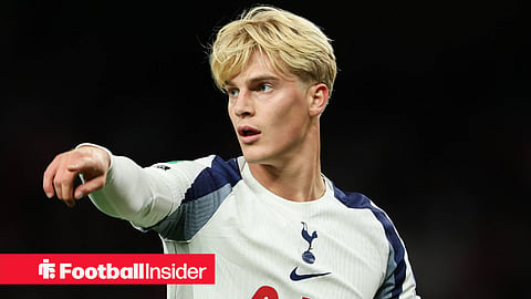 Tottenham midfielder Lucas Bergvall points