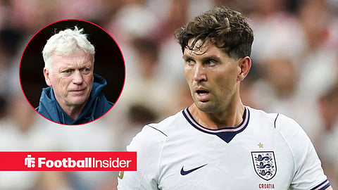 John Stones in action for England, with David Moyes in a circular inset