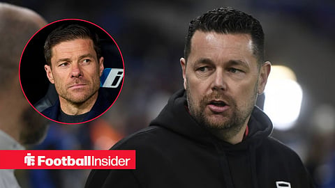 Pierre Sage on the sidelines, with Xabi Alonso in a circular inset