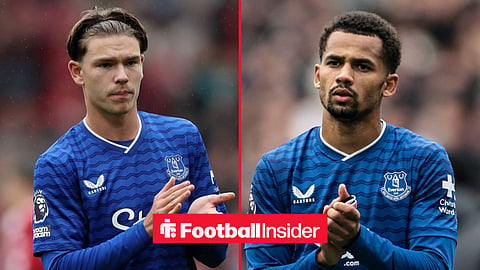 Everton wingers Iliman Ndiaye and Tyler Dibling clap inset