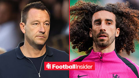 John Terry on right looking towards Marc Cucurella on left warming up before game
