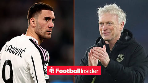 Dusan Vlahovic in action for Juventus, with David Moyes on the sidelines