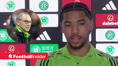 Benjamin Arthur in a press conference with Martin O'Neill on sideline left inset