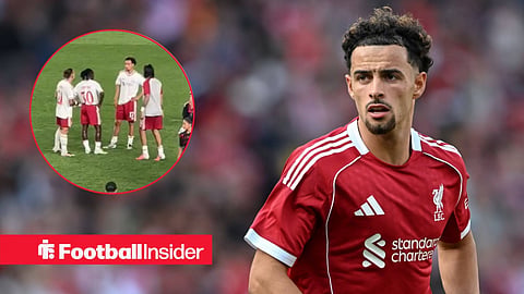 Curtis Jones of Liverpool during the Liverpool vs Athletic Bilbao Pre Season Friendly match at Anfield, Liverpool / Curtis Jones clashes with Dominik Szoboszlai during Liverpool's pre-season clash with Wrexham on 30 July, 2026
