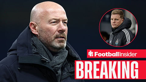 Former England striker and now Amazon Prime UK commentator Alan Shearer is seen during the UEFA Champions League 2025/26 League Phase Day 6 game between FC INTER and LIVERPOOL FC / Newcastle United manager Eddie Howe before kick off during the EFL Cup match between Newcastle United and Fulham at St. James s Park, Newcastle, England on 17 December 2025