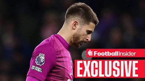 Tottenham goalkeeper Guglielmo Vicario has his head down