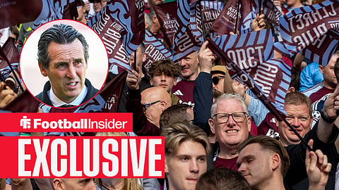 Aston Villa fans with manager Unai Emery inset