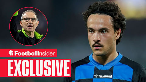Mika Baur in action for Paderborn with Martin O'Neill holding arm up to fans left inset